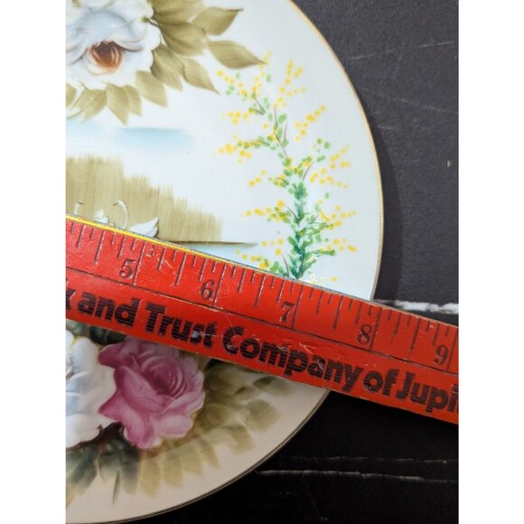 Hand-Painted Swan Lake Floral Decorative Plate With Flowers Gold Trim 8" - Picture 6 of 7
